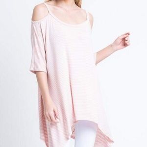 MOVING SOON Pink & White Cold Shoulder M Top